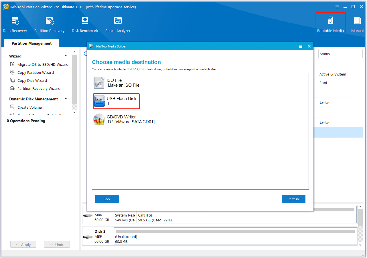 pilih USB flash drive untuk membuat media yang dapat di-boot