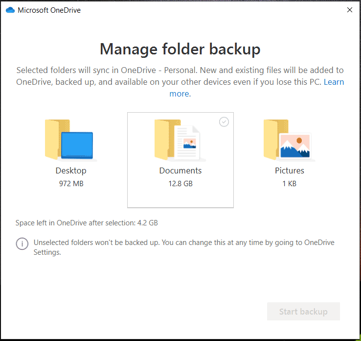 administrar carpetas de respaldo de OneDrive