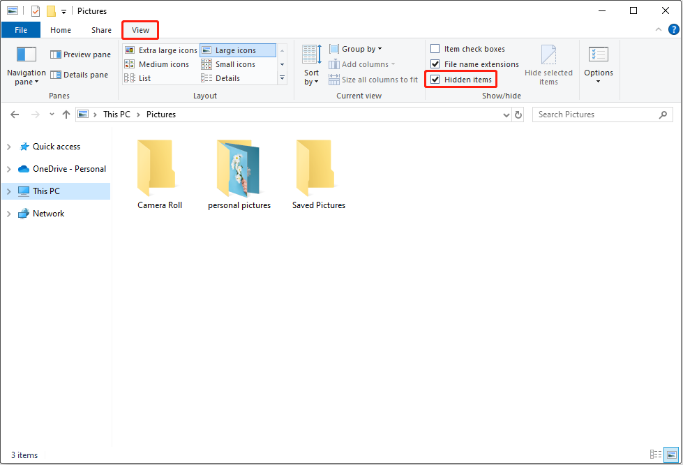 tampilkan file tersembunyi di File Explorer