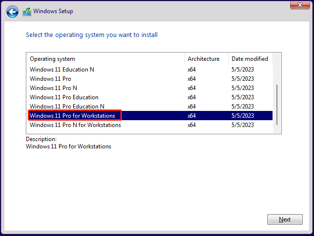pilih Windows 11 Pro untuk Workstation