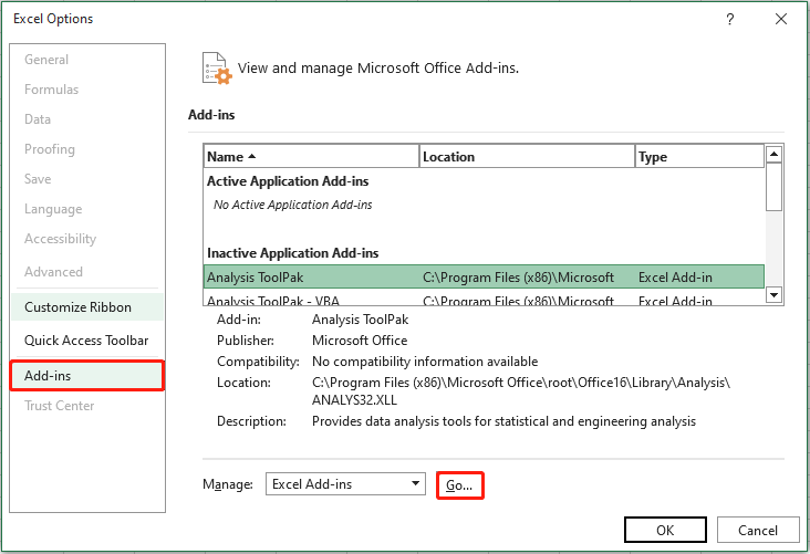 Kelola add-in Excel