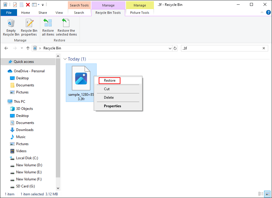 restore files from the Recycle Bin