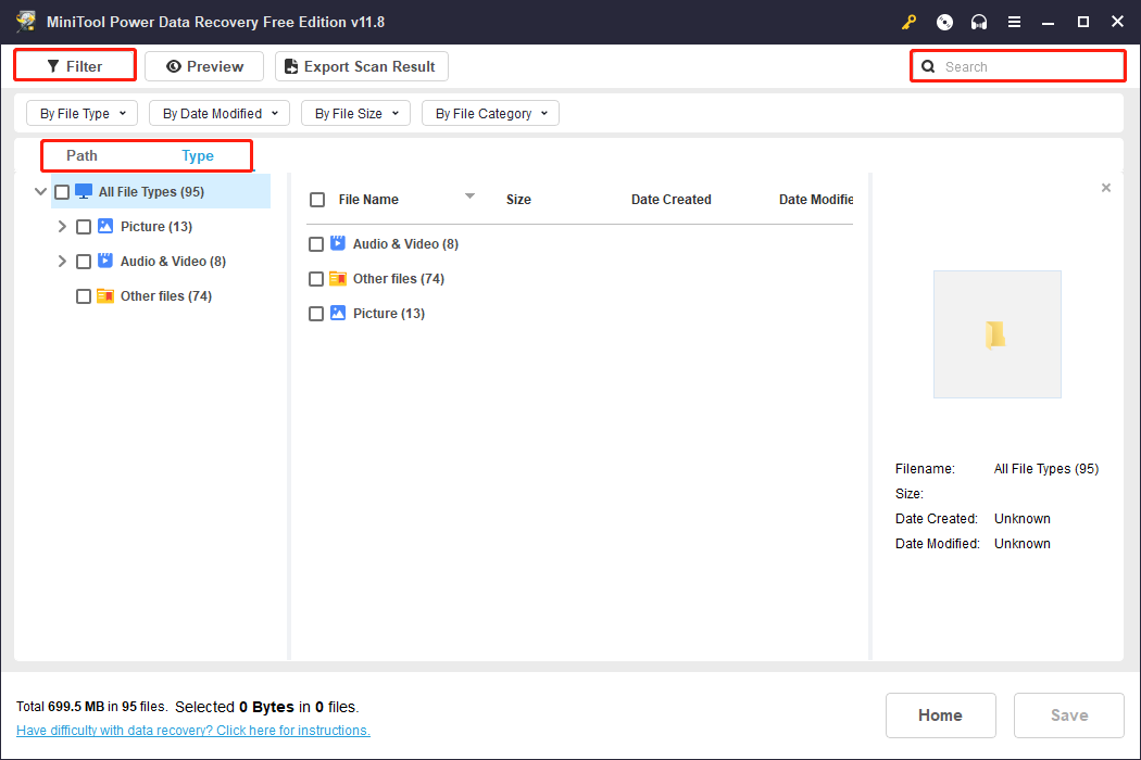 multiple features to find files
