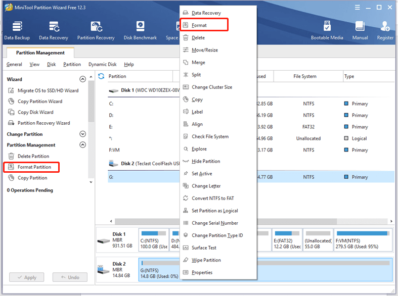 Formatear partición USB