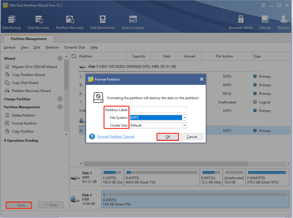 formatear unidad USB con MiniTool Partition Wizard