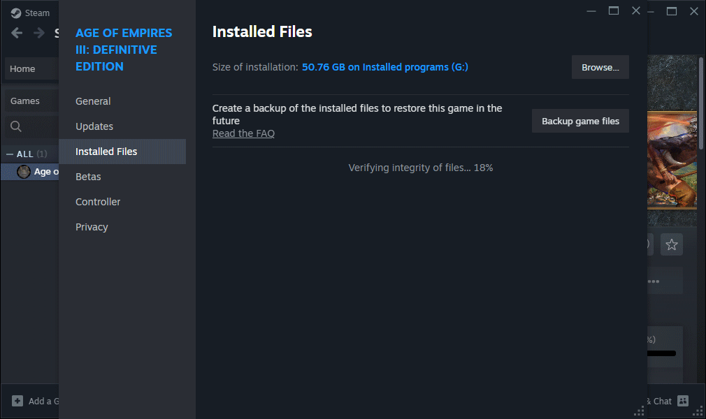 Steam sedang memeriksa integritas file