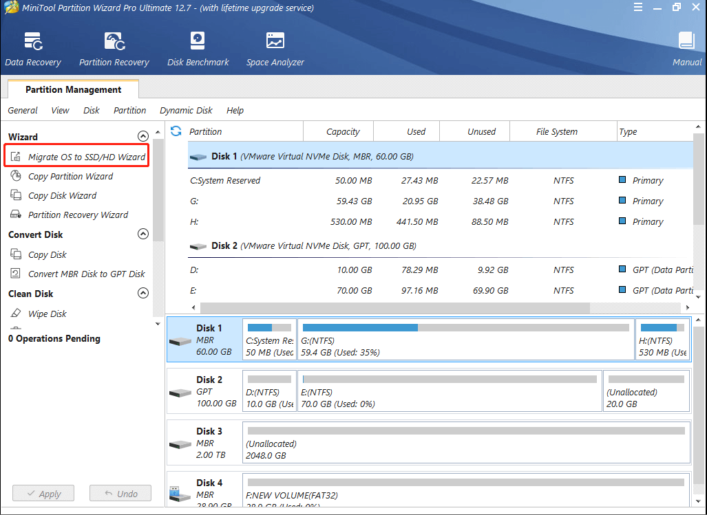 sélectionnez l'assistant de migration d'OS vers SSD/HD