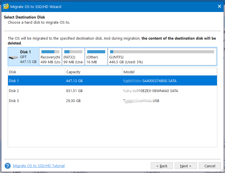  choose a hard disk to migrate OS to