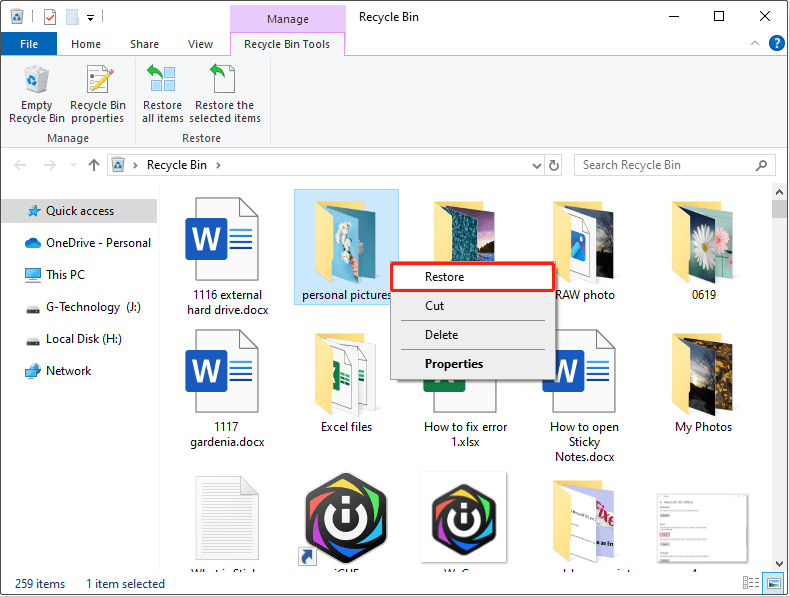 recover deleted files from Recycle Bin