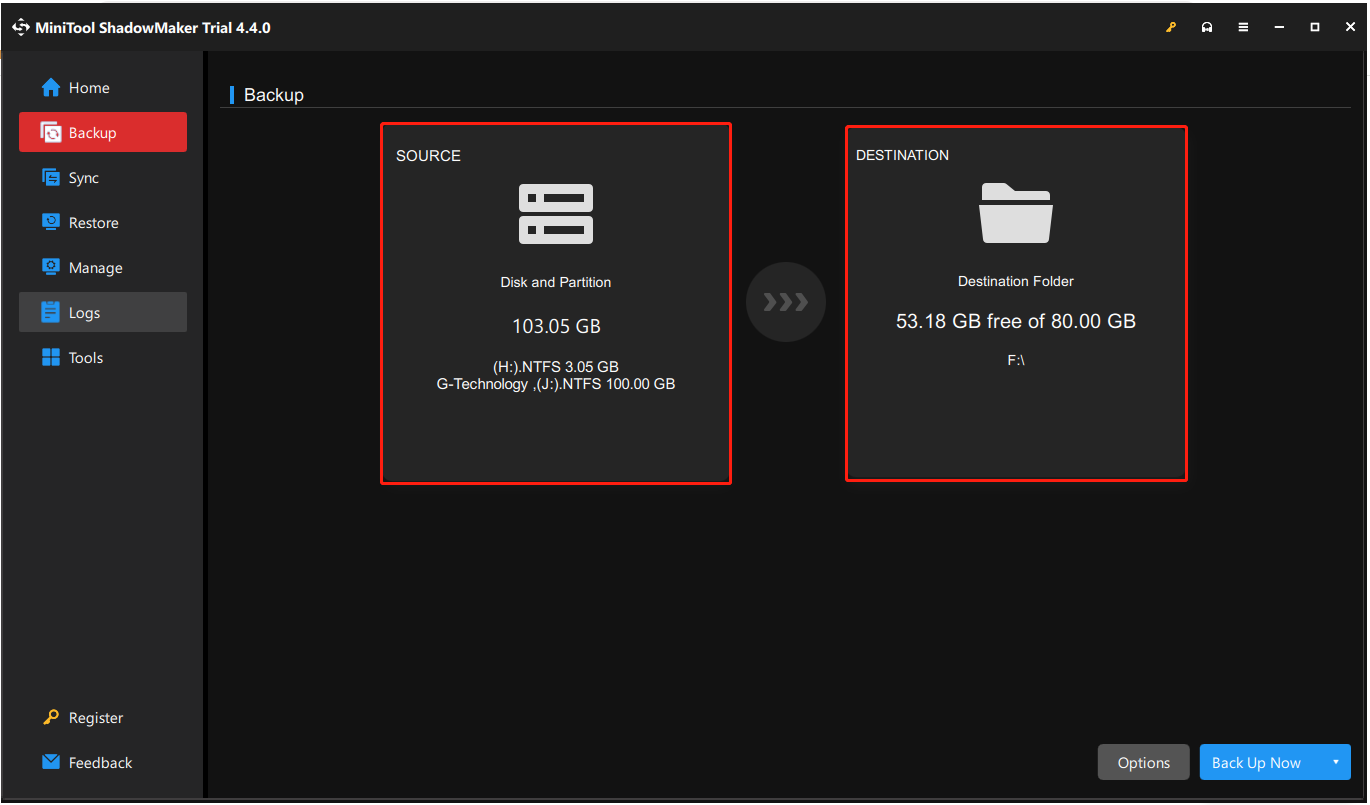 set up the SOURCE and DESTINATION sections