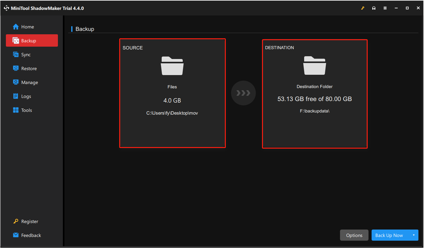 choose the files to back up and the location to store backups