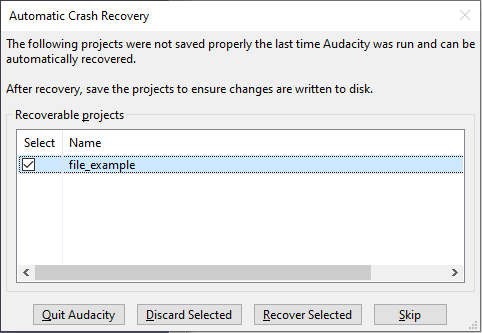 recover the unsaved Audacity file