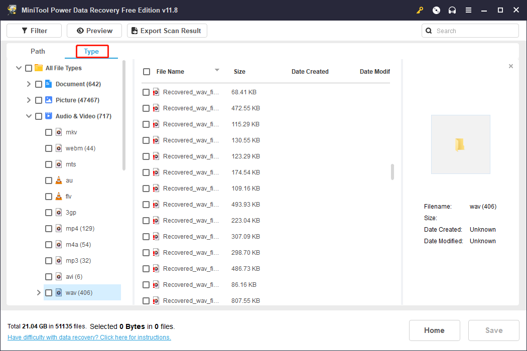 check files under Type