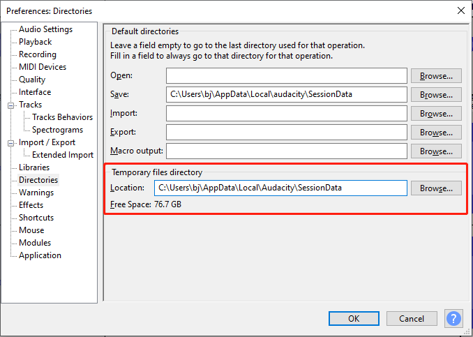 find the location of the temporary folder