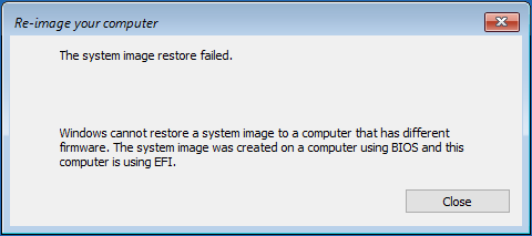 la restauration de l'image système a échoué. Windows ne peut pas restaurer une image système