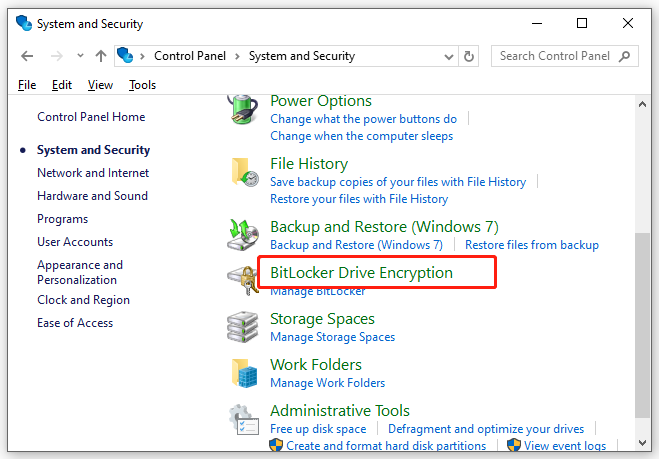 hit BitLocker Drive Encryption