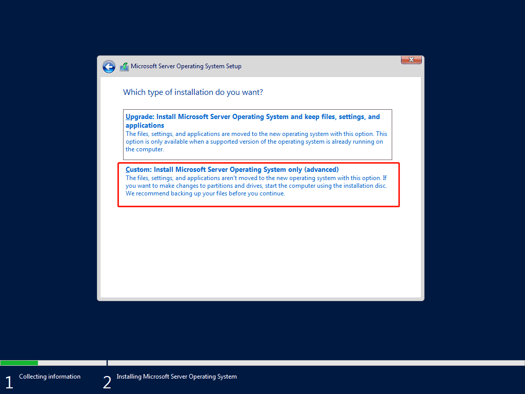 clean install Windows Server 2022