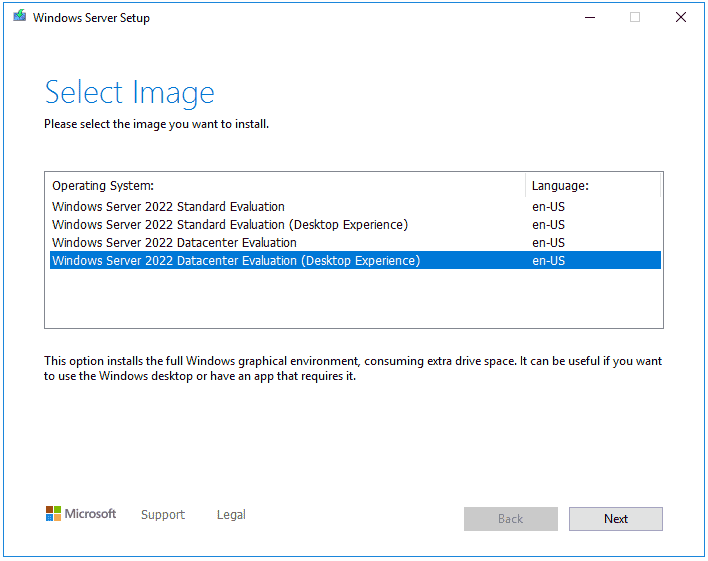 choose Windows Server 2022 Edition