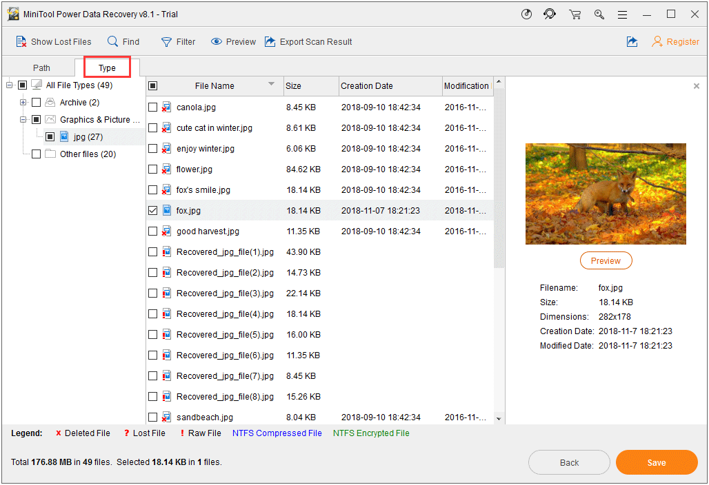 utiliser la fonction Type pour rechercher des fichiers