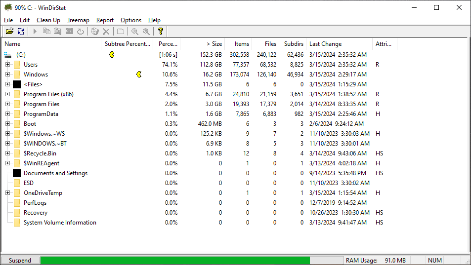 WinDirStat sedang memindai