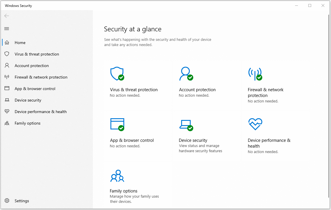 interface of Windows Defender