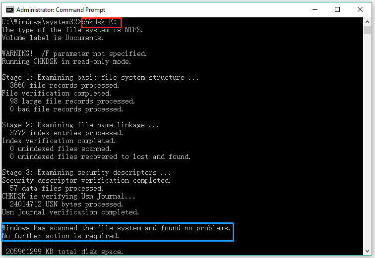 ejecute CHKDSK a través del símbolo del sistema