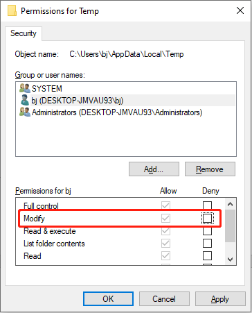 periksa izin Modifikasi