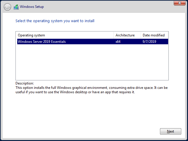 pilih unduhan Windows Server 2019 Essentials Anda