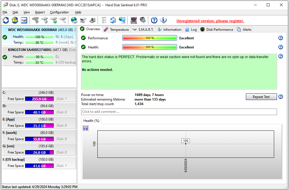 Antarmuka utama Hard Disk Sentinel