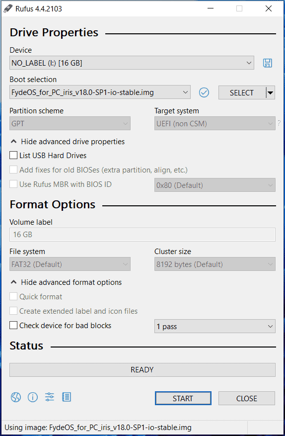 buat USB yang dapat di-boot dengan FydeOS ISO