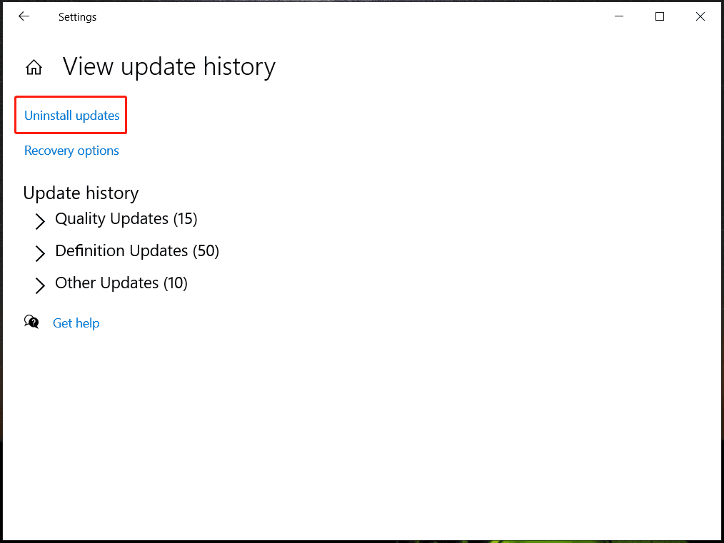 hapus instalan pembaruan Windows