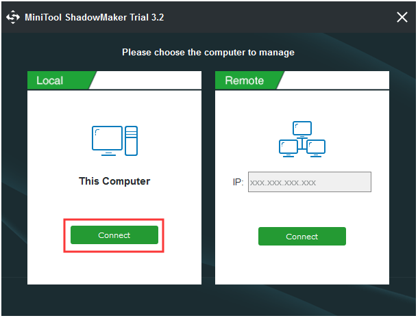 escolha Conectar neste computador para continuar