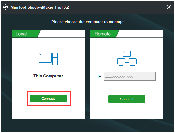 clique em Conectar neste computador para entrar em sua interface principal