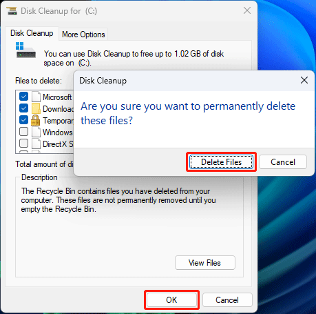 bersihkan file sistem dan perbarui file dengan Disk Cleanup