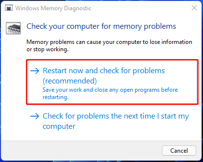 Comprobación de memoria de Windows 11