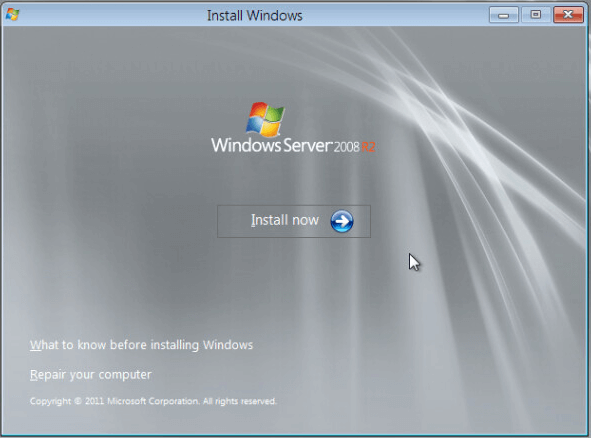 Antarmuka instalasi Windows Server 2008 R2