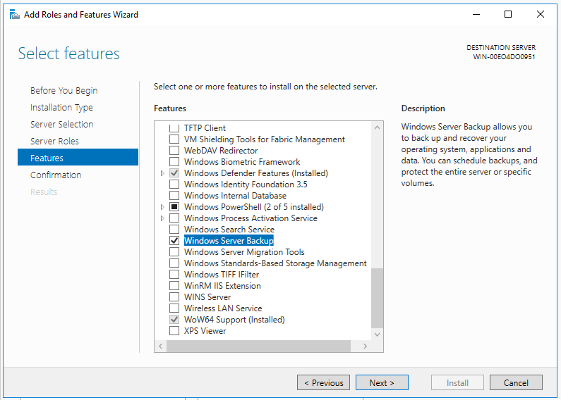 choose Windows Server Backup