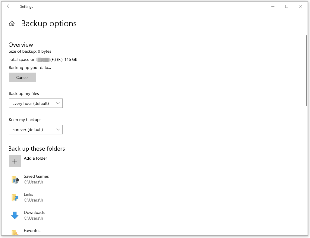 configure the backup options