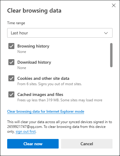 hapus data di Microsoft Edge