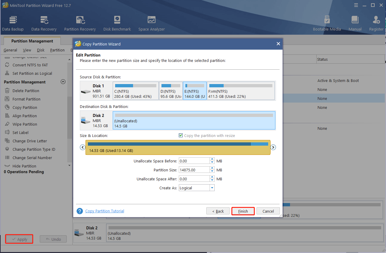 copier la partition sur MiniTool