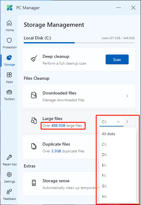 temukan file besar di seluruh disk