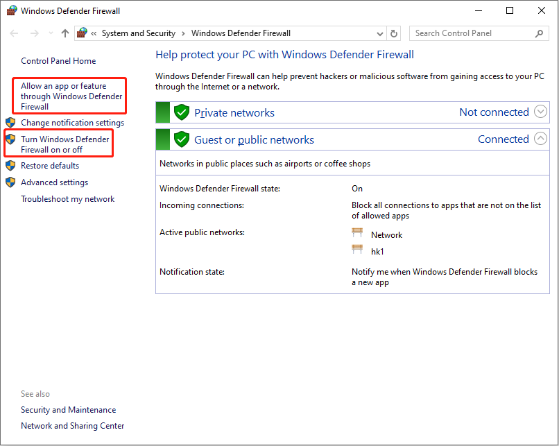 konfigurasikan pengaturan Windows Defender Firewall