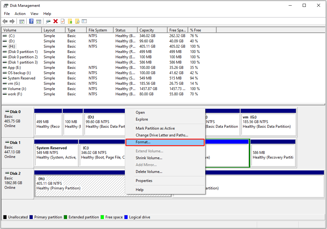 memformat disk di Manajemen Disk