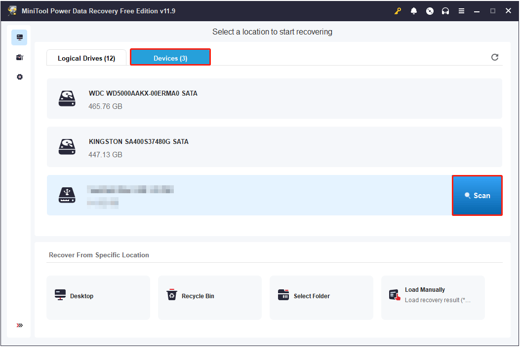 pilih hard drive SCSI yang akan dipindai