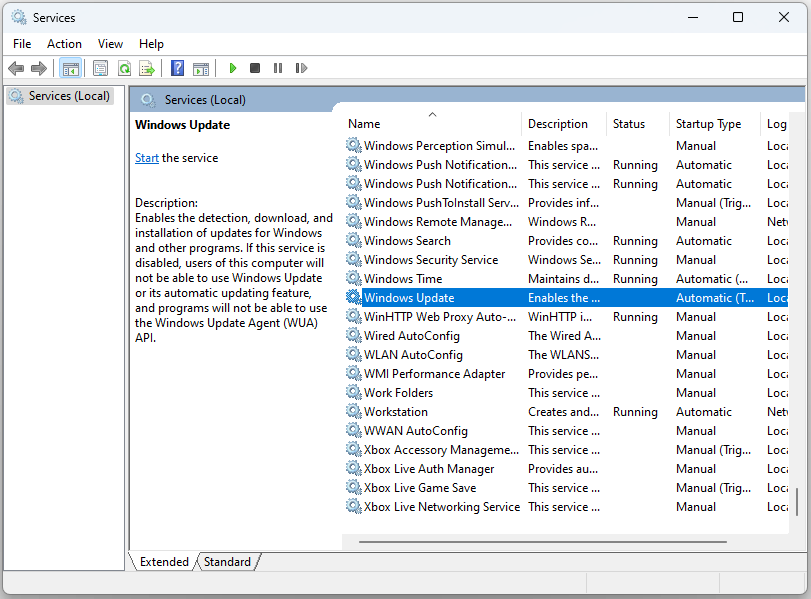 memulai ulang layanan yang terkait dengan pembaruan Windows