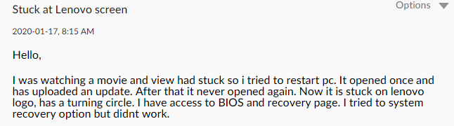 Lenovo bloqué sur l'écran de démarrage