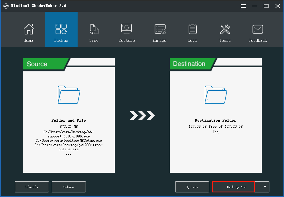 sauvegarder des fichiers avec MiniTool ShadowMaker