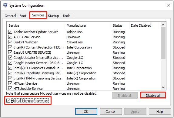 matikan semua layanan non-Microsoft