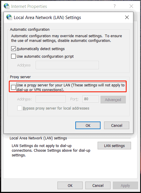 disable Proxy setting