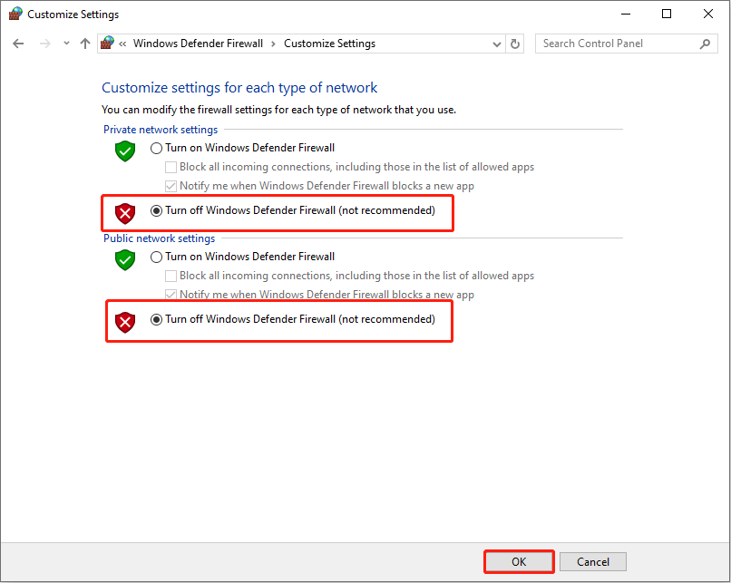 matikan Windows Defender Firewall